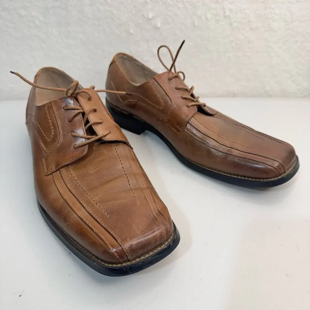 Stacy Adams Corrado Brown Leather Oxford Lace-Up Dress Shoes Square Toe Men’s 10